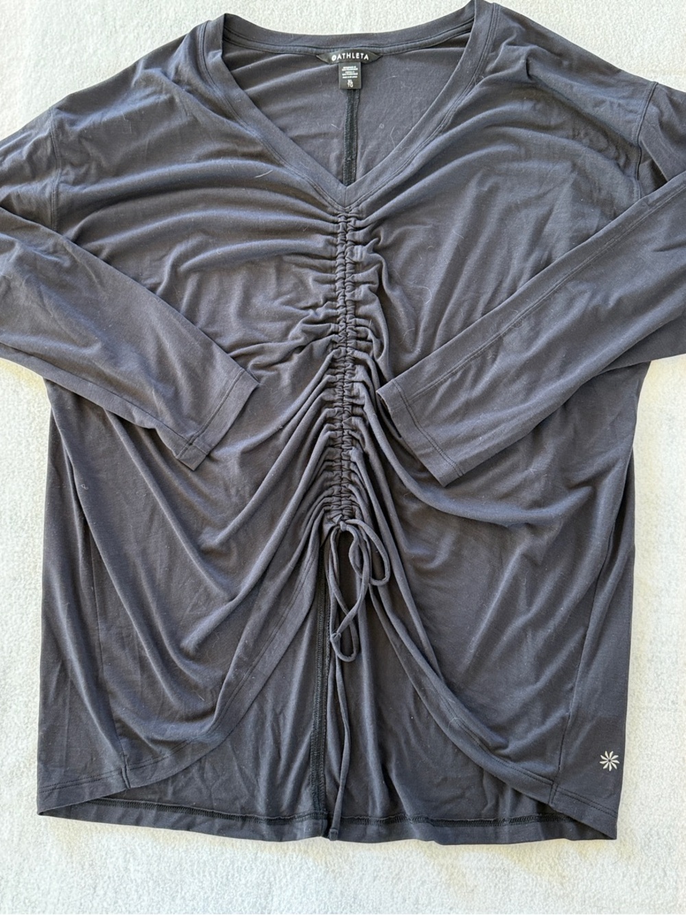 Athleta black Ruched Front Long Sleeve Top